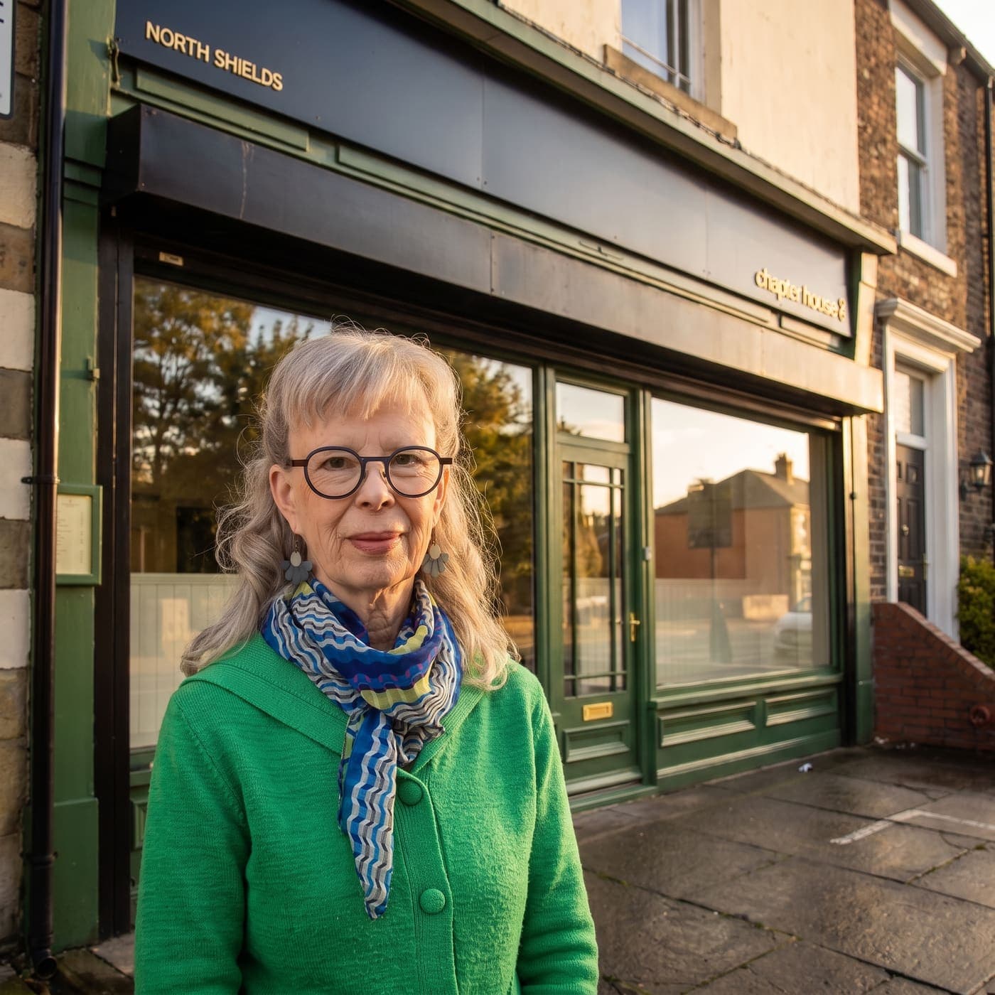 Alison outside the Chapter House practice building in North Shields